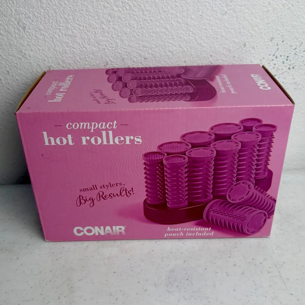 NEW Conair Compact Hot Rollers 10 Multi-Size Hair Setter with Travel Pouch Pink